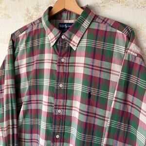 Vintage Polo Ralph Lauren Plaid Button Down Shirt XXL Green Red 90s | Oversized